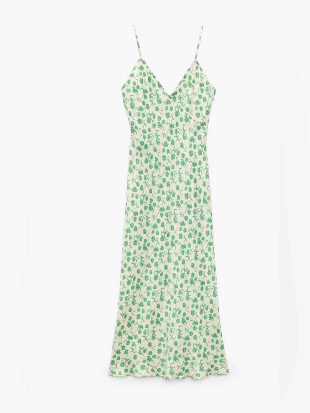 Zara LARA White Slip Dress with Green Floral Print - Picture 2 of 9